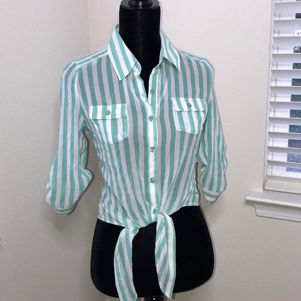Blue & White Stripe Tie-Up Top